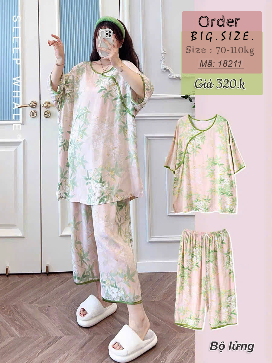 Bộ lửng BIGSIZE QCCC SL.Trung Hoa Lá trẻ trung, sang trọng - 18211- HỒNG