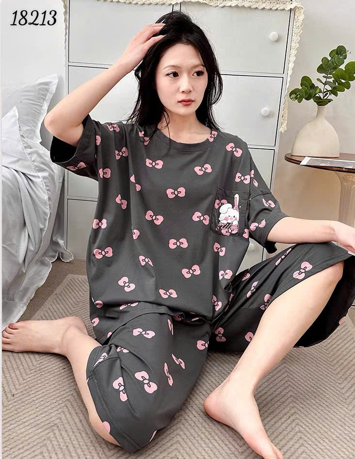Bộ lửng BIGSIZE QCCC thun cotton mịn đẹp loại 1 thấm hút mồ hôi tốt, in hình Tho- Nơ nhiều SL.DAI 100kg 110kg -00387- 18213- XÁM ĐẬM