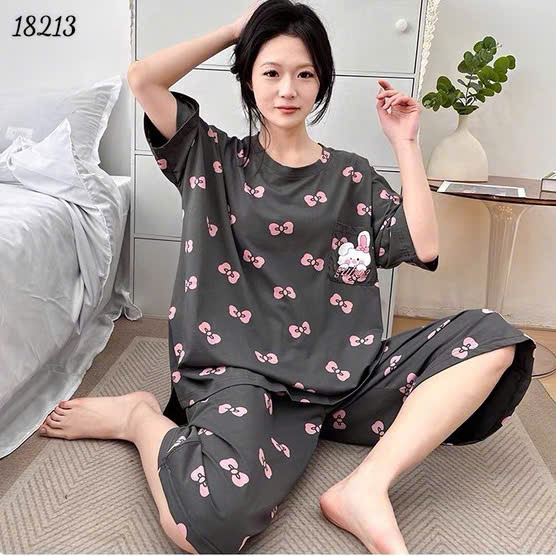 Bộ lửng BIGSIZE QCCC thun cotton mịn đẹp loại 1 thấm hút mồ hôi tốt, in hình Tho- Nơ nhiều SL.DAI 100kg 110kg -00387- 18213- XÁM ĐẬM