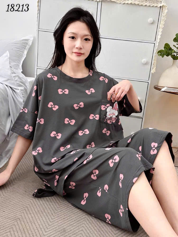 Bộ lửng BIGSIZE QCCC thun cotton mịn đẹp loại 1 thấm hút mồ hôi tốt, in hình Tho- Nơ nhiều SL.DAI 100kg 110kg -00387- 18213- XÁM ĐẬM