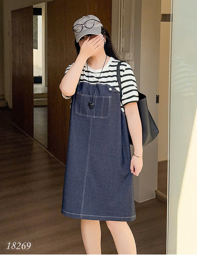 NEW.10-  18269 Đầm yếm 1b 00536 tay sọc