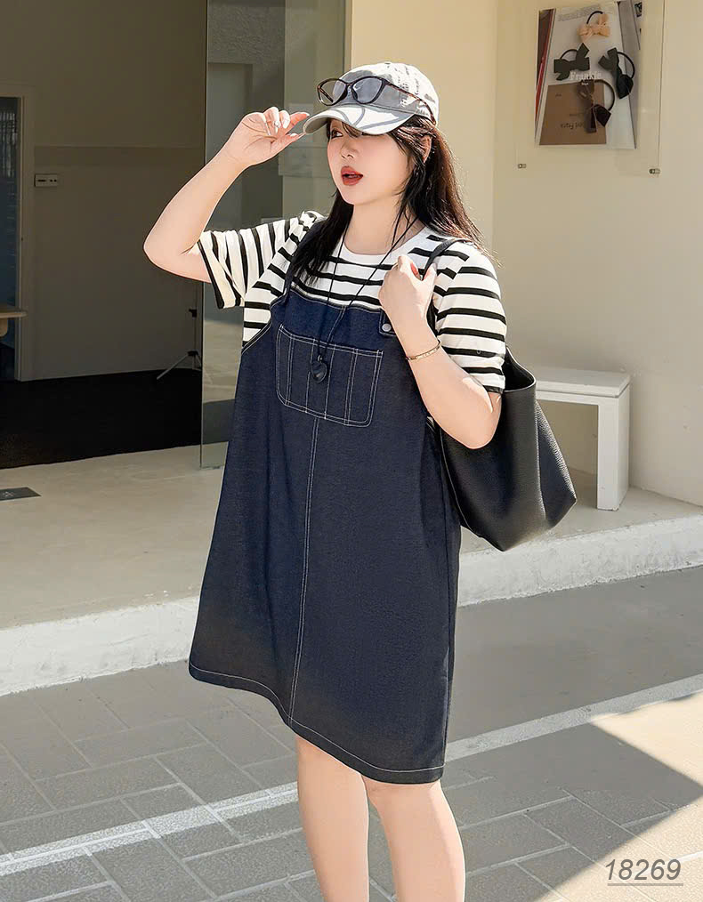 NEW.10-  18269 Đầm yếm 1b 00536 tay sọc