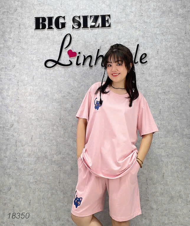 Bộ đùi màu trơn BIGSIZE QCCC chất mịn đẹp co giãn mặc mát logo Meo- 18350 - Hồng