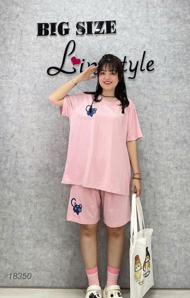 Bộ đùi màu trơn BIGSIZE QCCC chất mịn đẹp co giãn mặc mát logo Meo- 18350 - Hồng