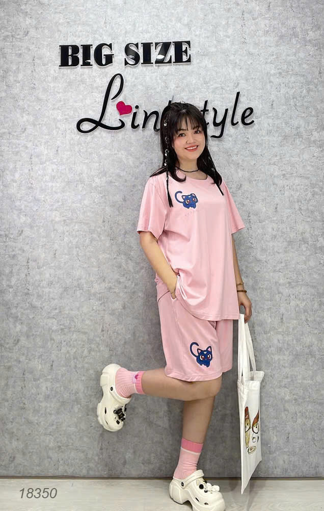 Bộ đùi màu trơn BIGSIZE QCCC chất mịn đẹp co giãn mặc mát logo Meo- 18350 - Hồng