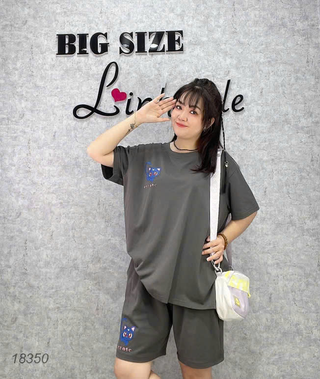 Bộ đùi màu trơn BIGSIZE QCCC chất mịn đẹp co giãn mặc mát logo Meo- 18350 - Xám