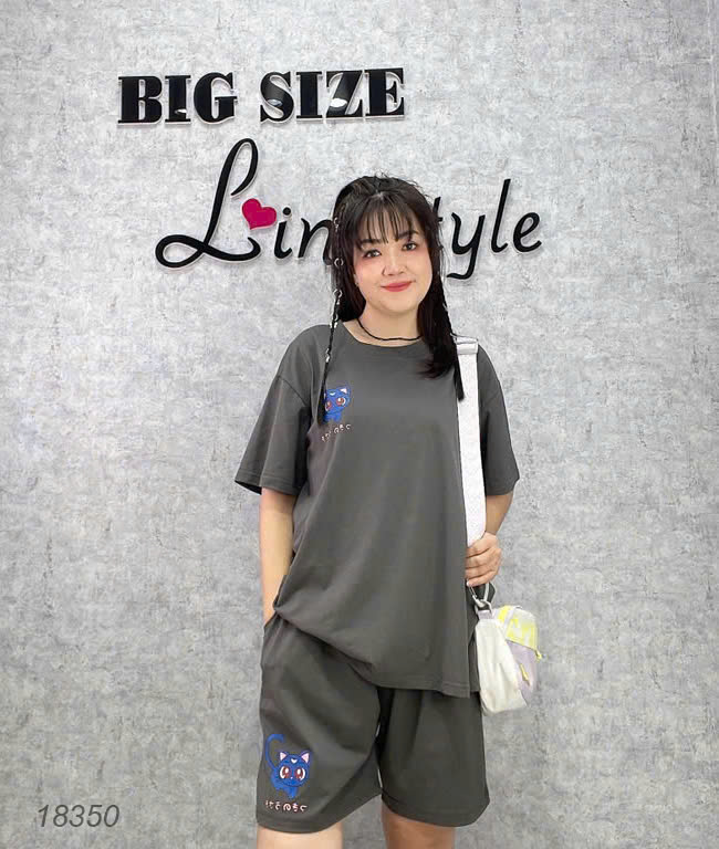 Bộ đùi màu trơn BIGSIZE QCCC chất mịn đẹp co giãn mặc mát logo Meo- 18350 - Xám