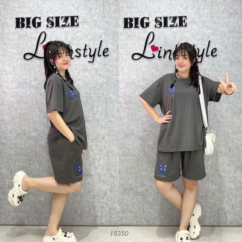 Bộ đùi màu trơn BIGSIZE QCCC chất mịn đẹp co giãn mặc mát logo Meo- 18350 - Xám