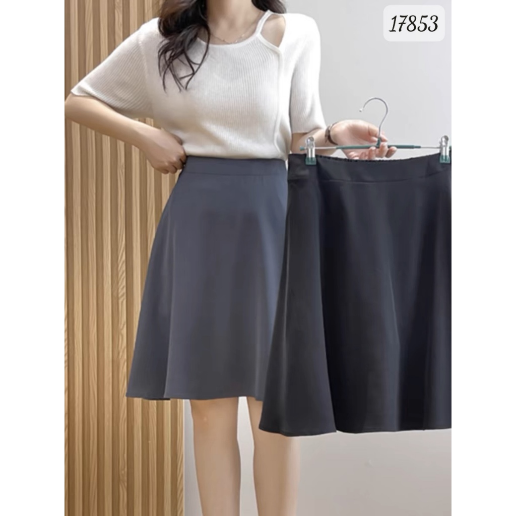 Quần váy BIGSIZE Quảng Châu dáng xòe sau lưng thun, bên hông có khóa kéo - 17853 XÁM