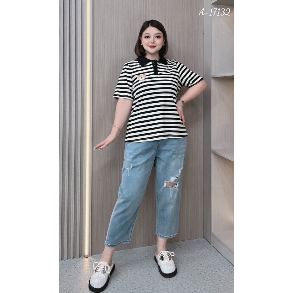 Áo Polo Tshirt BIGSIZE logo G- kẻ Sọc To - 17132