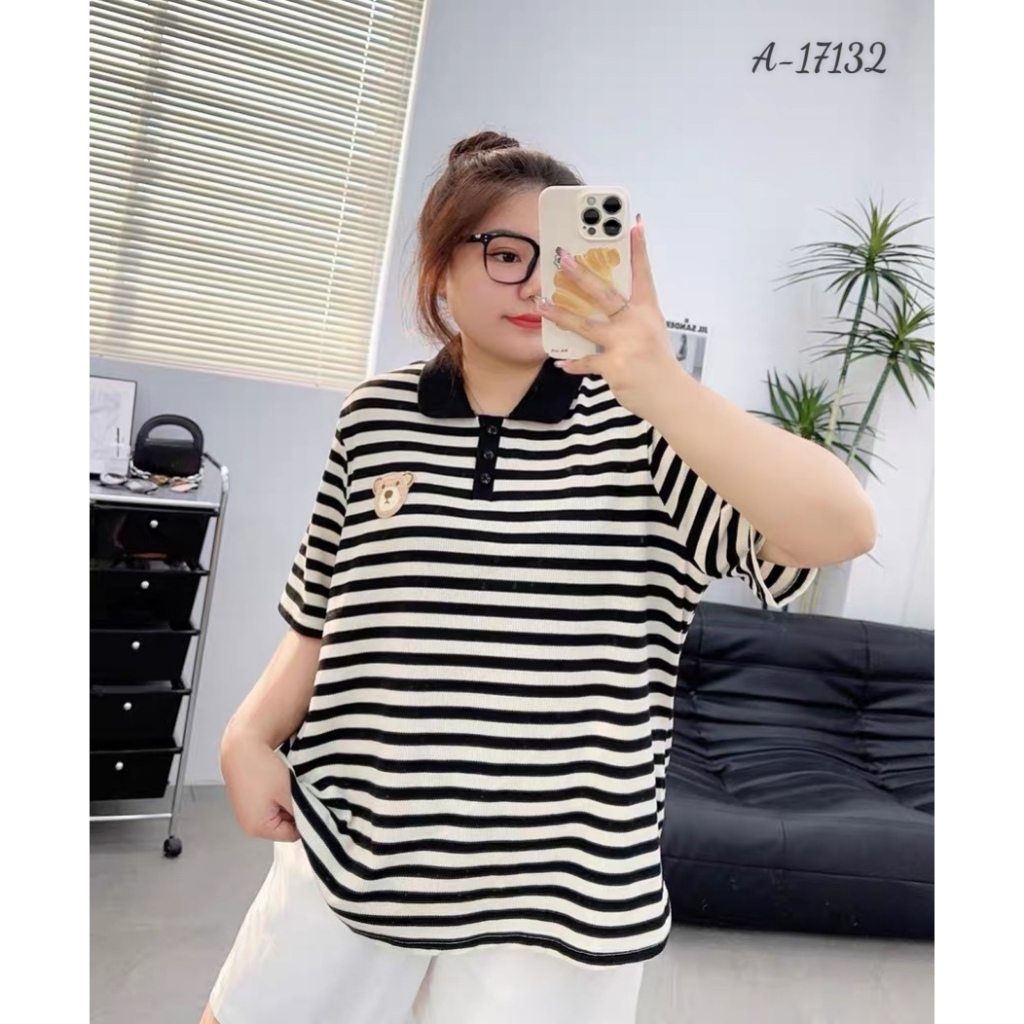Áo Polo Tshirt BIGSIZE logo G- kẻ Sọc To - 17132
