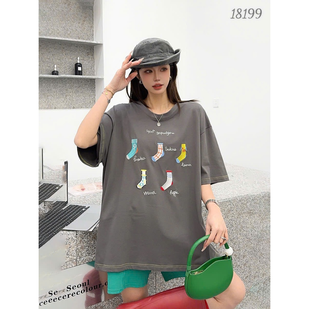 Áo thun Oversize BIGSIZE Quảng Châu OVS form to rộng, in hình 5 vớ - 18199