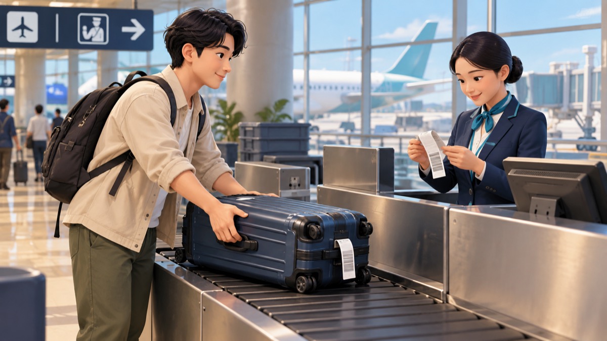 Gửi lại vali tại quầy hành lý sau khi làm thủ tục