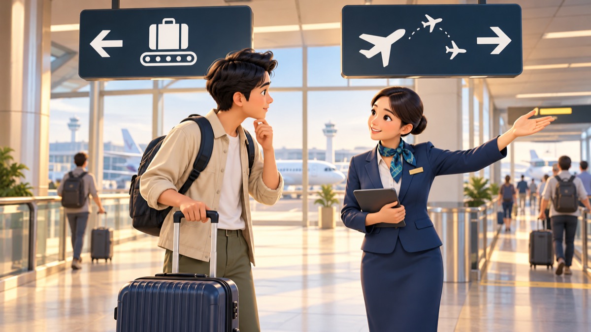 Hỏi nhân viên sân bay về nhận hành lý khi nối chuyến