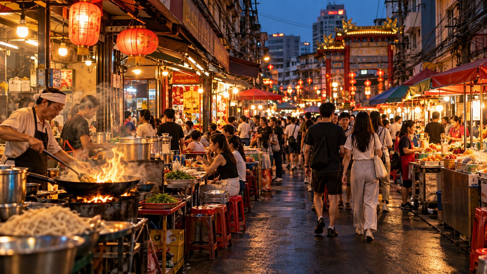 Khu ẩm thực Bangkok về đêm