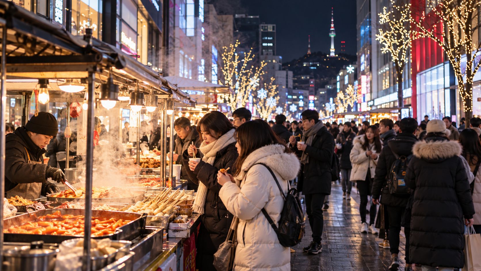 Phố ẩm thực Myeongdong mùa đông