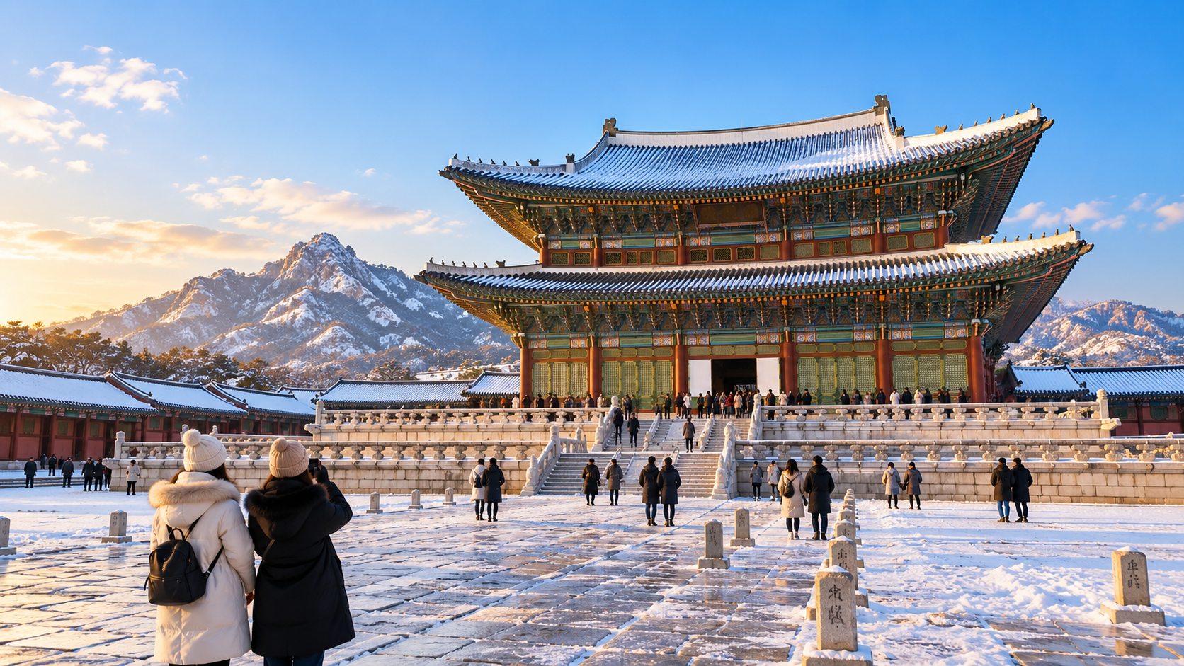 Cung Gyeongbokgung trong ngày mùa đông tại Seoul