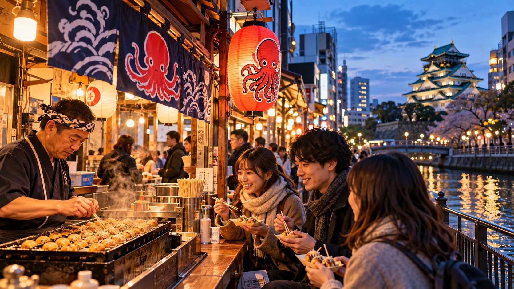 Thử ẩm thực đường phố Osaka vào buổi tối