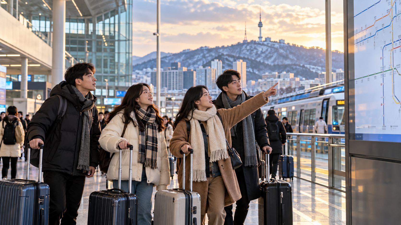 Hành khách đến sân bay Seoul và chuẩn bị vào trung tâm