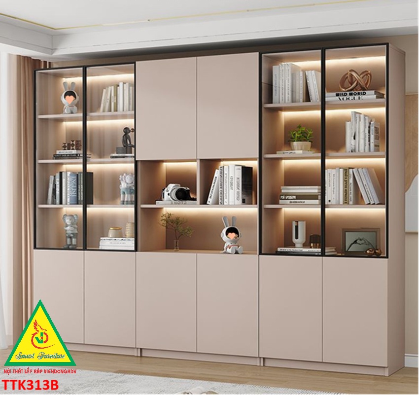 TỦ TRANG TRÍ PHÒNG KHÁCH BẰNG GỖ MDF CÁNH KÍNH