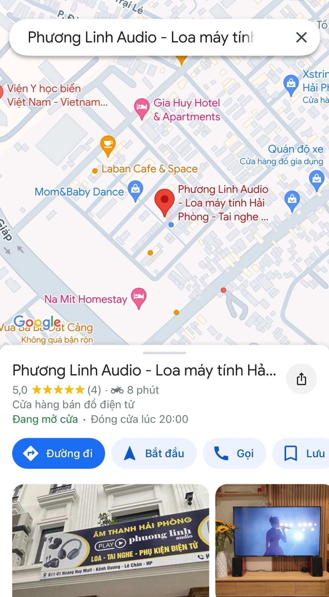 Truy cập hoặc tìm kiếm Phương Linh Audio trên Google Map