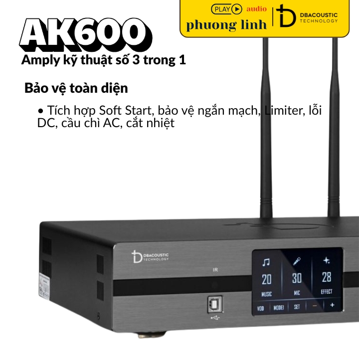 Hệ thống bảo vệ của amply AK600 giúp hoạt động bền bỉ.