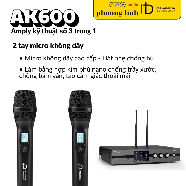 Micro không dây đi kèm amply AK600 chống hú cực tốt