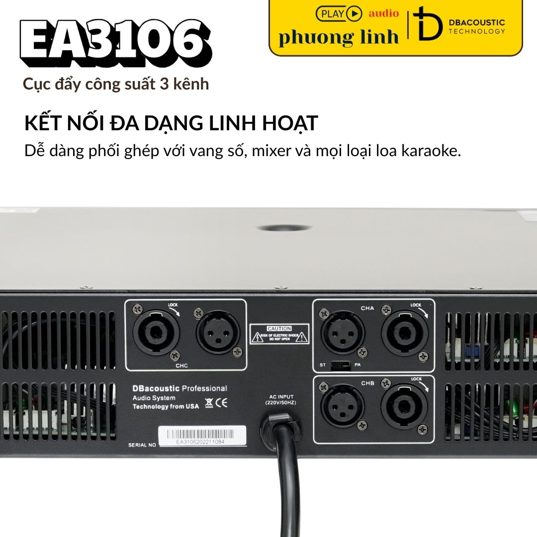 Đẩy công suất EA3106 phối ghép linh hoạt với dàn âm thanh.