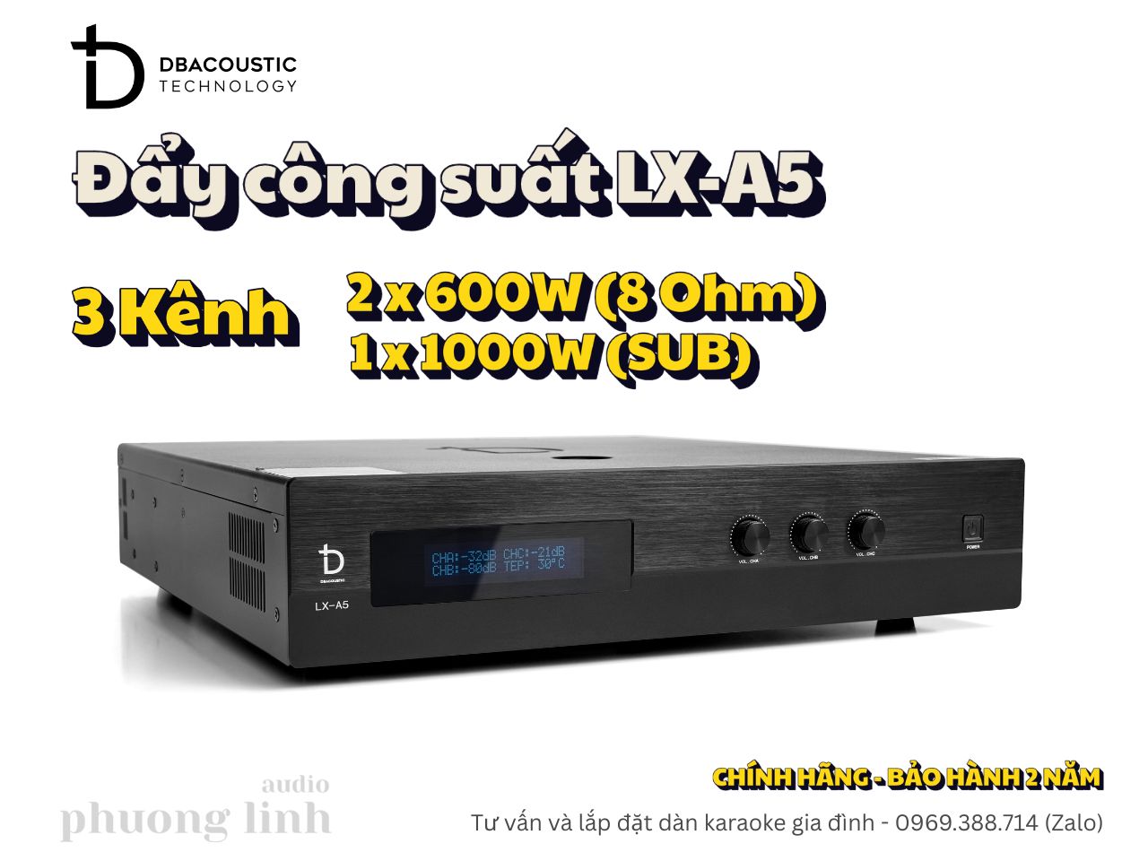 Đẩy Công Suất DBacoustic LX-A5 (Nội lực khủng 600W/kênh (ở 8Ω stereo) - 1000W/kênh SUB)