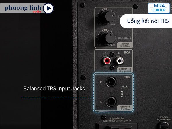 Edifier MR4 hỗ trợ cổng TRS balance kết nối mic, đàn và nhiều thiết bị âm thanh khác