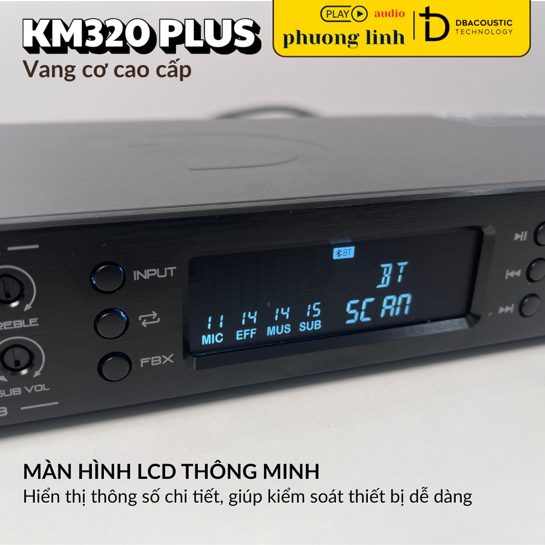 Màn hình LCD hiển thị trực quan trên vang cơ KM320 Plus.