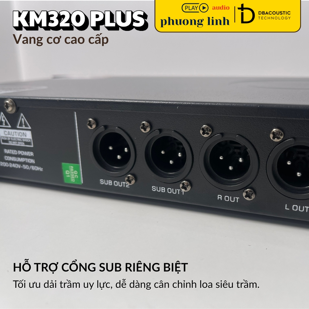 Cổng Sub và nút cắt tần trên vang cơ KM320 Plus.