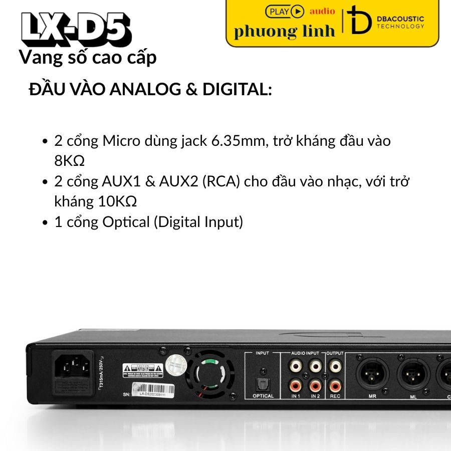  Cổng Optical và Mic input đa dạng trên Vang số Dbacoustic LX-D5.