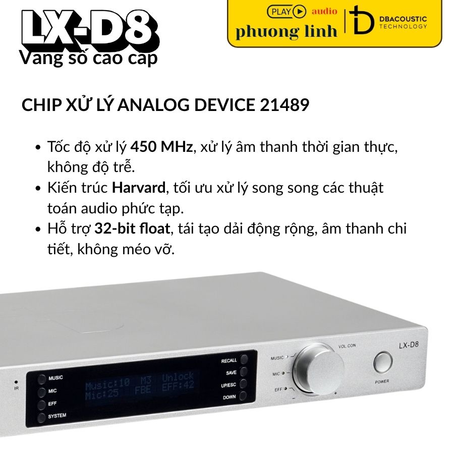 Chip DSP 21489 mạnh mẽ trên Vang số LX-D8.