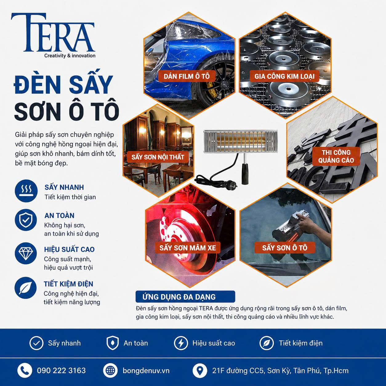Đèn sấy sơn ô tô thiết kế theo nhu cầu