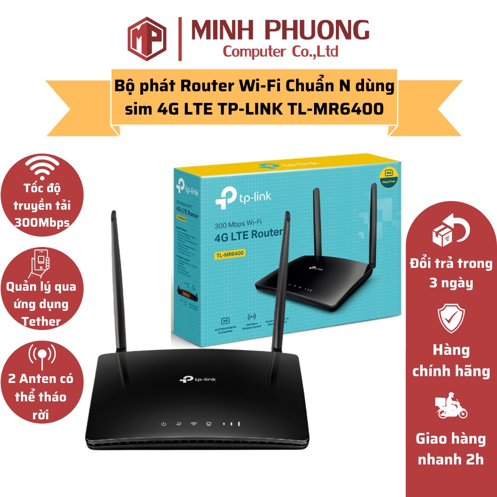 Bộ Phát Router Wi-Fi TP-Link TL-MR6400 Chuẩn N Dùng Sim 4G LTE 300Mbps