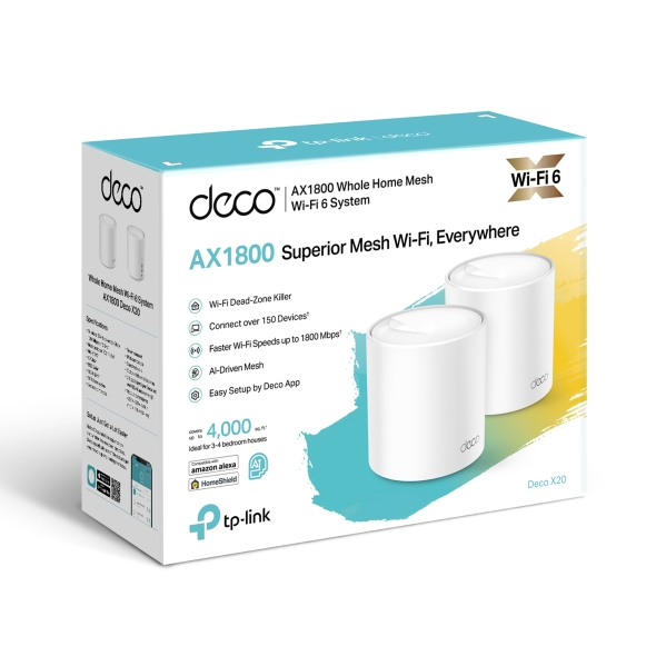 Bộ Phát WiFi Mesh TP-Link Deco X20 (1-pack, 2-pack, 3-pack) Chuẩn WiFi 6 AX 1800Mbps