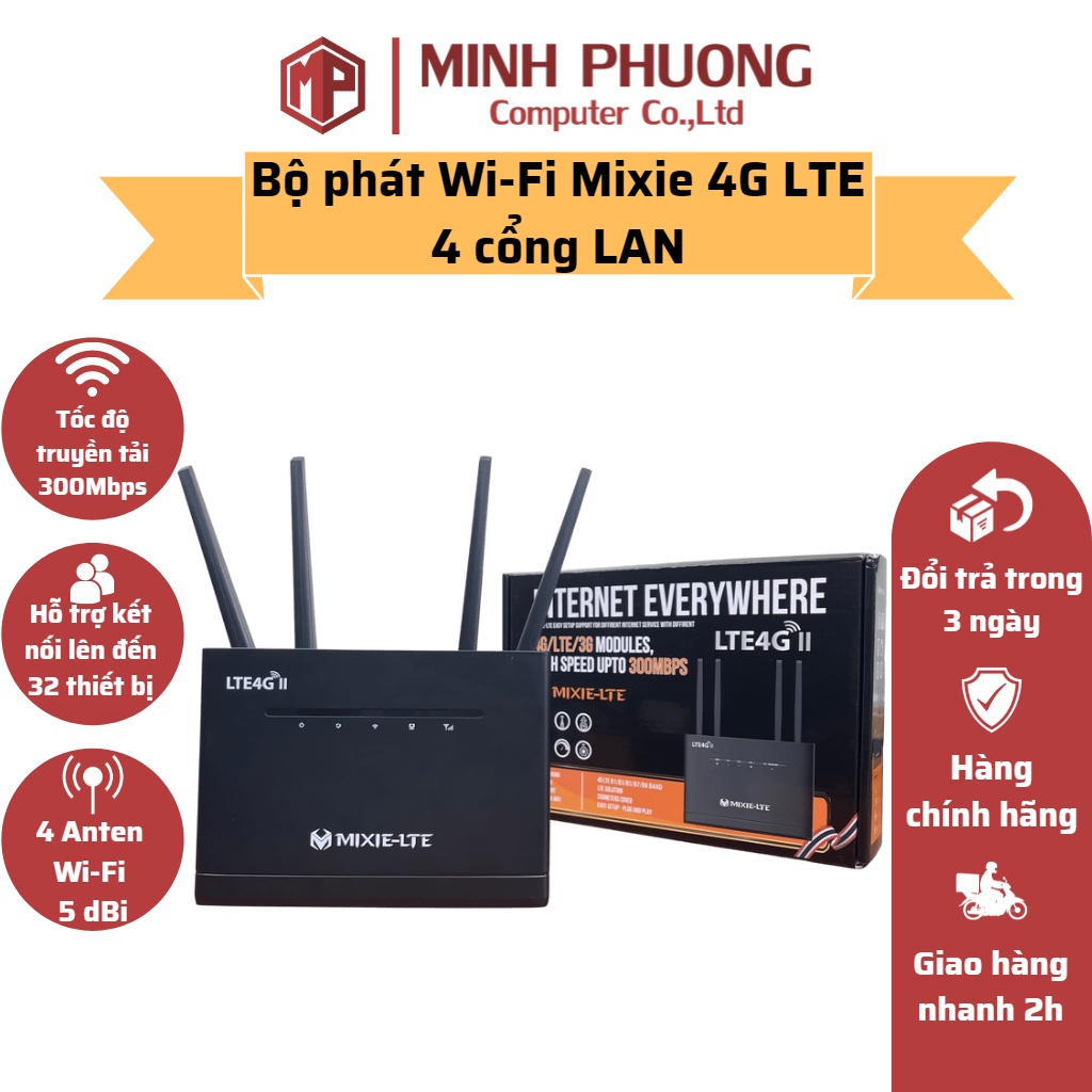 Bộ Phát Wifi Mixie-LTE 4G 4 Cổng LAN Và 4 Atena Wifi