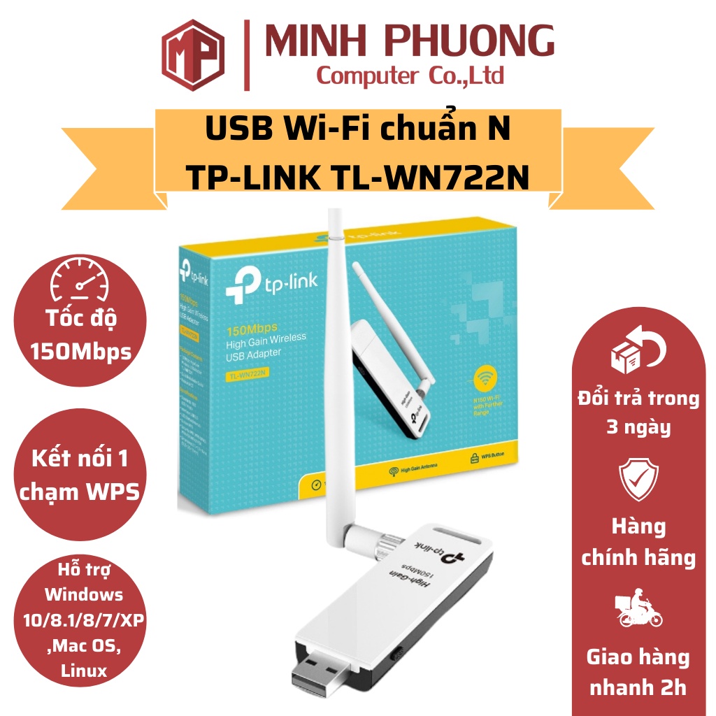 Bộ Chuyển Đổi USB Wi-Fi TP-Link TL-WN722N Tốc độ 150Mbps