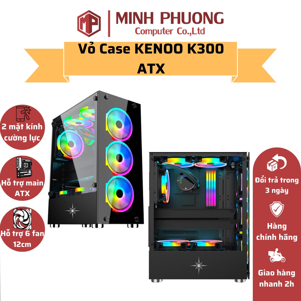Vỏ Case Kenoo Esport K300 Gaming ATX - 2 Mặt Kính Cường Lực