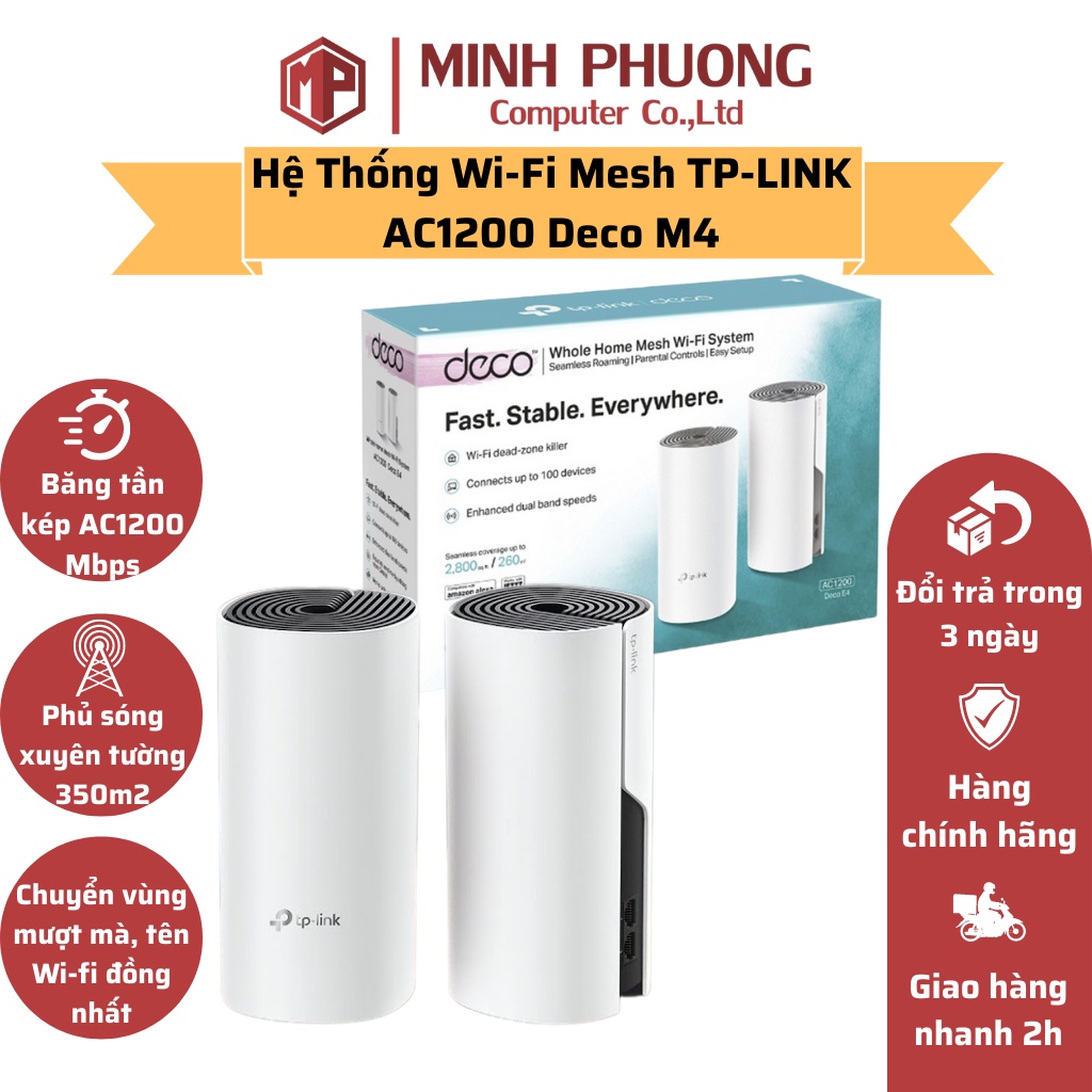 Hệ Thống Wifi Mesh TP-Link Deco M4 (2-Pack) Chuẩn AC 1200Mbps