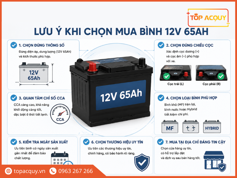 Mua bình ắc quy 12V 65Ah cần quan tâm đến chỉ số CCA