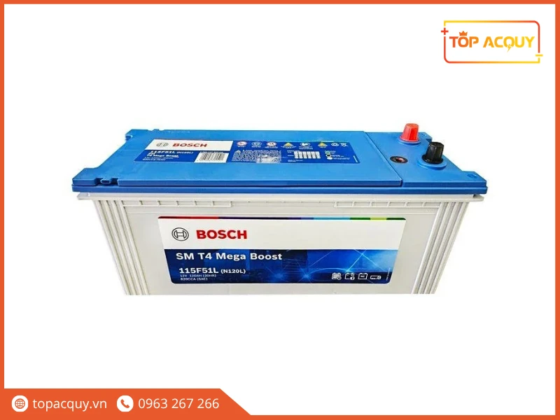 Góc nghiêng bình ắc quy xe tải Bosch 115F51L 12V 120Ah chính hãng