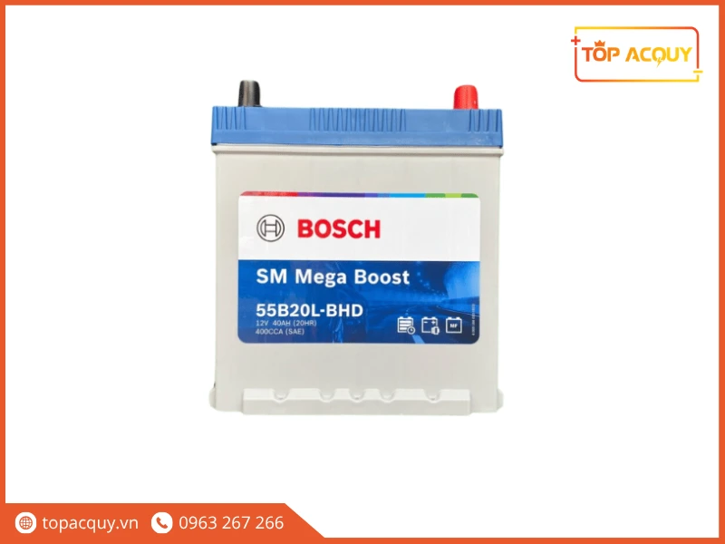 Cận cảnh bình ắc quy ô tô Bosch SM Mega Boost 55B20L 40Ah