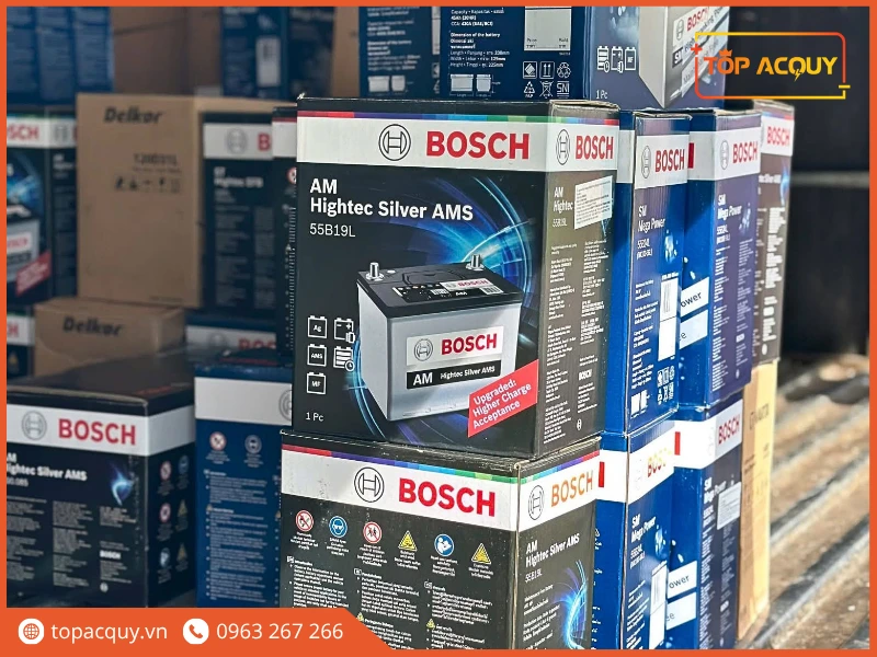 Các thùng ắc quy Bosch 55B19L 41Ah sẵn kho tại Topacquy
