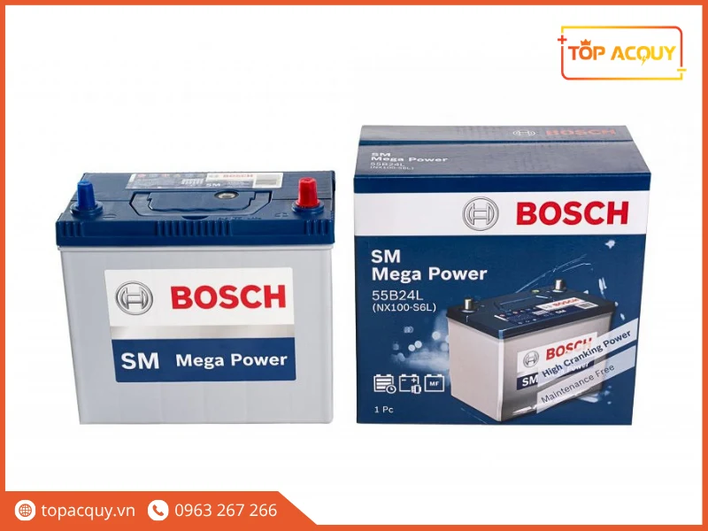 Trọn bộ bình và vỏ hộp ắc quy Bosch 55B24L 12V 45Ah