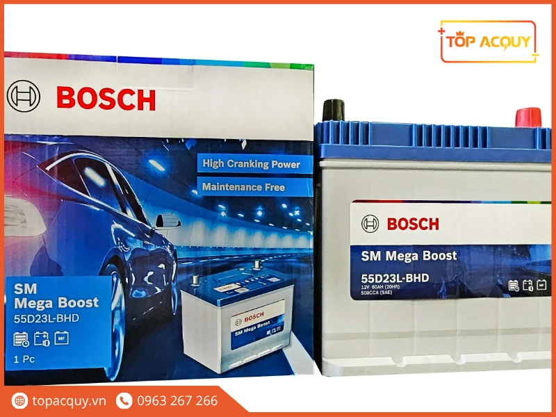 Bình và vỏ hộp ắc quy Bosch SM Mega Boost 55D23L chính hãng