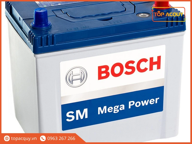 Mặt trước bình ắc quy ô tô Bosch 55D23L 60Ah tại Topacquy
