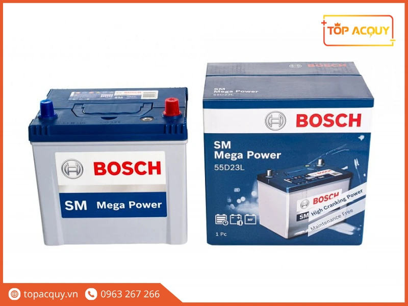 Trọn bộ bình và vỏ hộp ắc quy ô tô Bosch 55D23L 60Ah