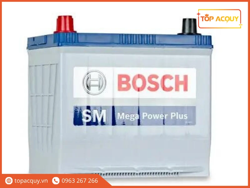 Mặt trước bình ắc quy ô tô Bosch 55D23R 60Ah cọc Thuận